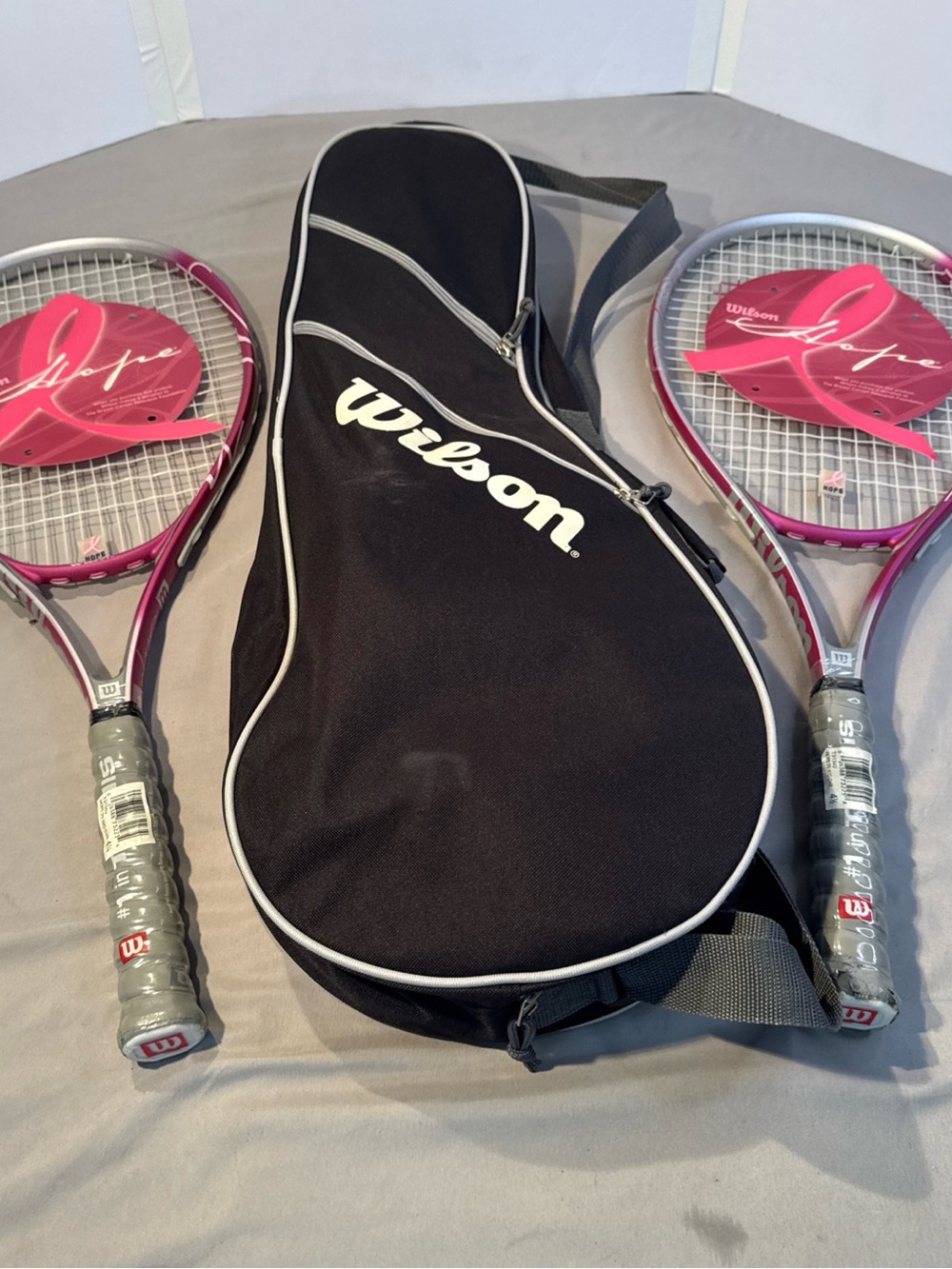 2-Wilson Breast Cancer Tennis Racket Pair with Black Carry Case